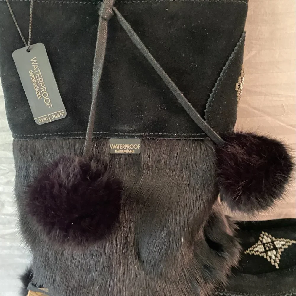 MANITOBAH MUKLUKS CANADA SNOWY OWL WATERPROOF BLACK WINTER HIGH FASHION BOOT 8 - Picture 12 of 16